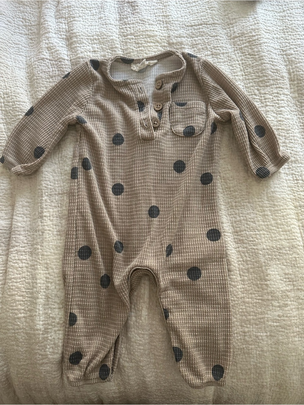 |Jessica Simpson| Tan Waffle-Knit Polka Dot Baby One-Piece